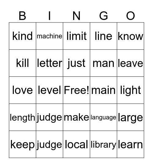 GSL J-K-L-M BINGO Card