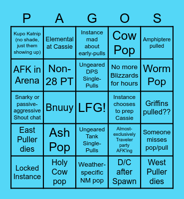 Cassie Prep Bingo Card