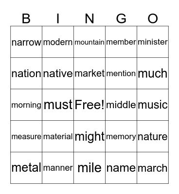 GSL M-N BINGO Card