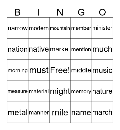 GSL M-N BINGO Card