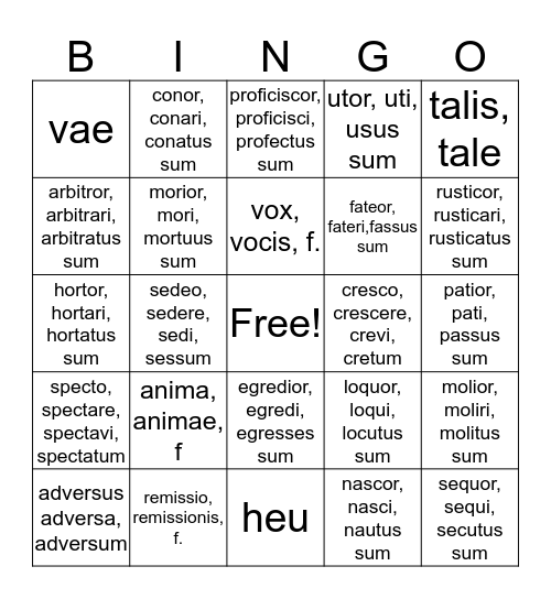 Vocab ch 34 Bingo Card