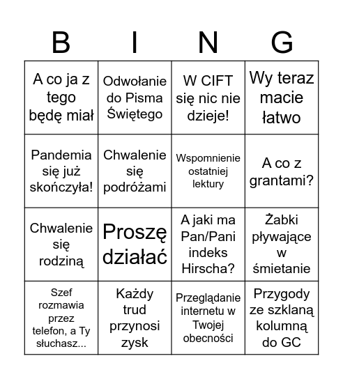 U szefa w gabinecie Bingo Card