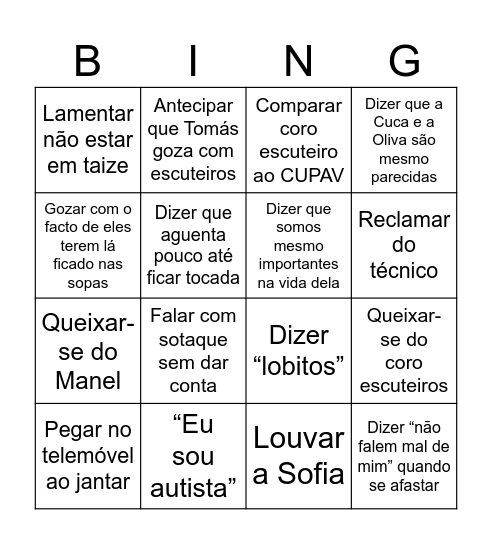 Bingo da Antunes Bingo Card