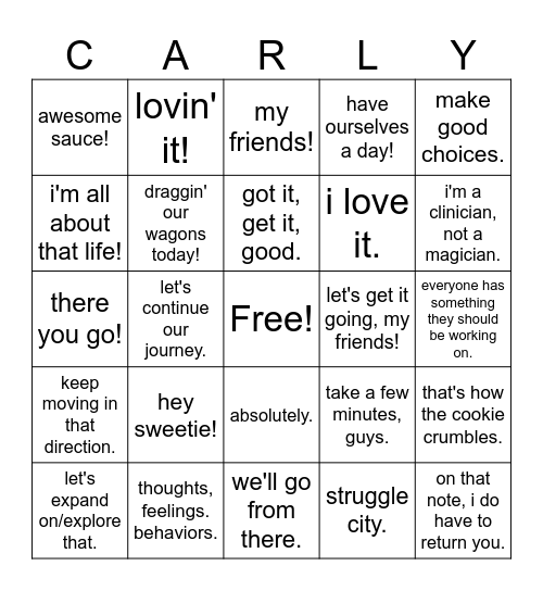 carly bingo! Bingo Card