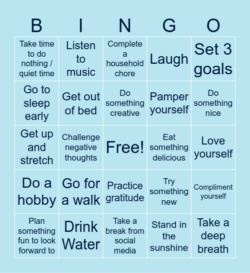 Self Care Bingo Card