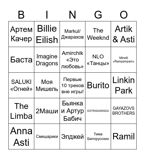 Музыкальное бинго Bingo Card