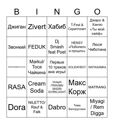 Музыкальное бинго Bingo Card
