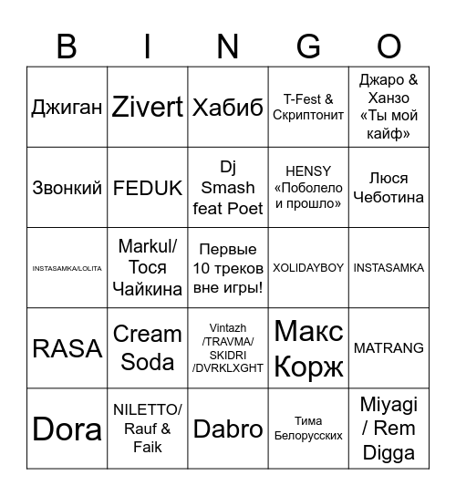 Музыкальное бинго Bingo Card