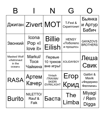 Музыкальное бинго! Bingo Card