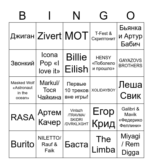 Музыкальное бинго! Bingo Card