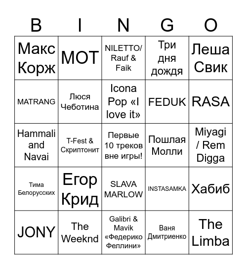 Музыкальное бинго! Bingo Card