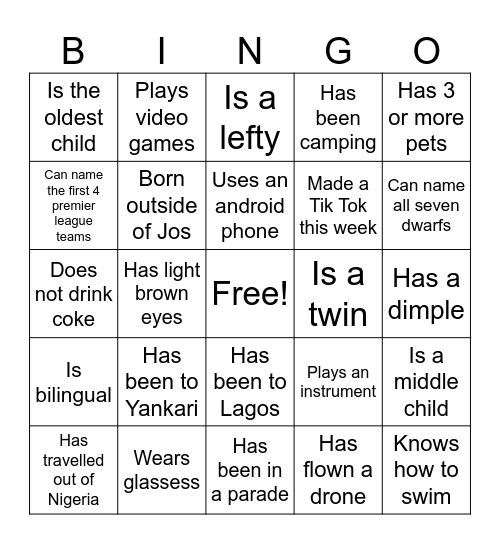 MS Party Bingo Card