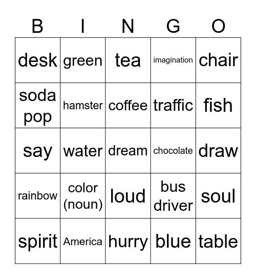 ASL - Random Words Bingo Card