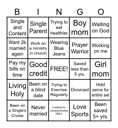 Singles Bingo Card