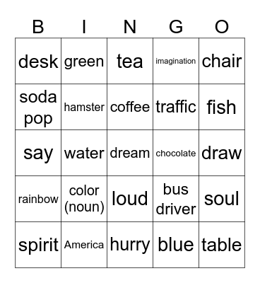 ASL - Random Words Bingo Card