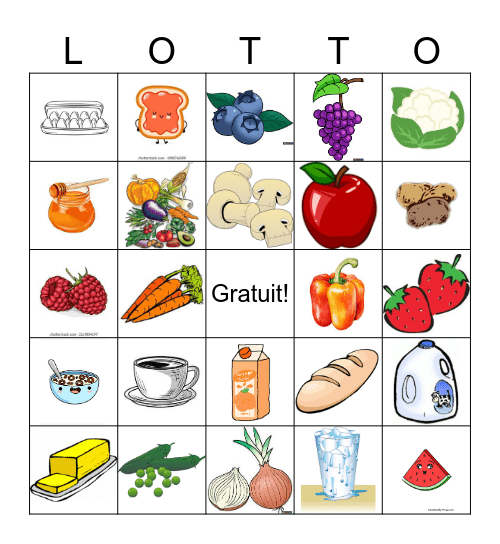 Les aliments Bingo Card