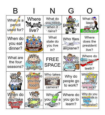 Wh Questions Bingo Card