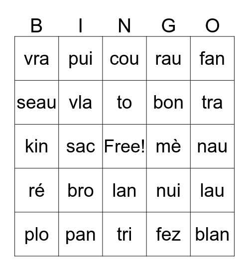 les sons Bingo Card
