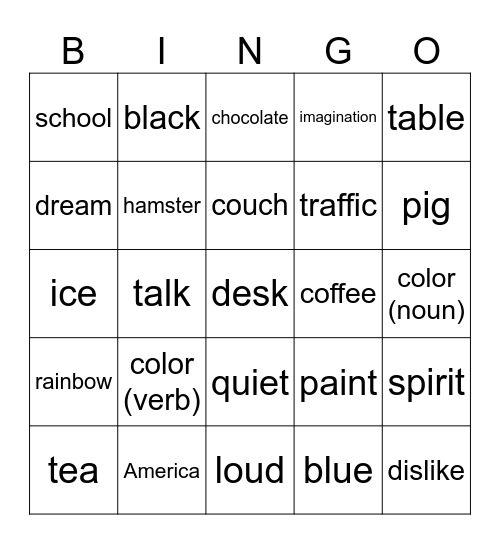 ASL - Random Words Bingo Card