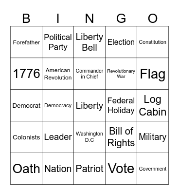 President's Day Bingo Card