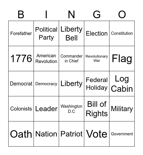 President's Day Bingo Card