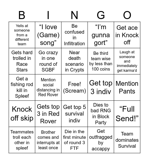 Squids Blissful Bingo Card