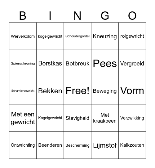 Stevigheid en beweging Bingo Card