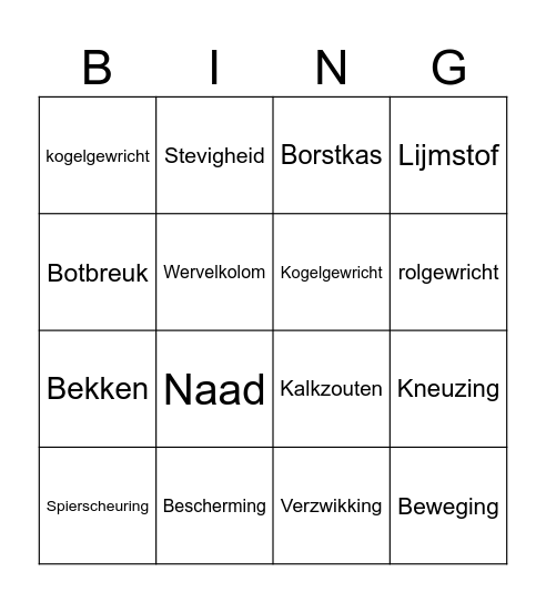 Stevigheid en beweging Bingo Card