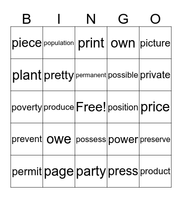 GSL O-P BINGO Card
