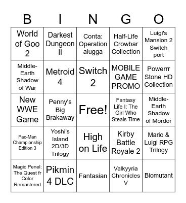 Nintendo Direct 21.02.2024 Bingo Card