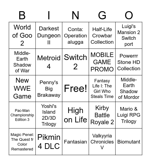 Nintendo Direct 21.02.2024 Bingo Card