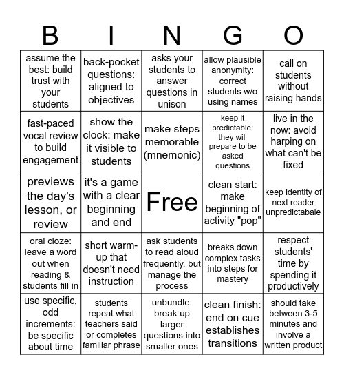 TCAC BINGO Card