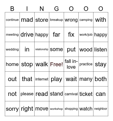 ASL 1 Bingo Card