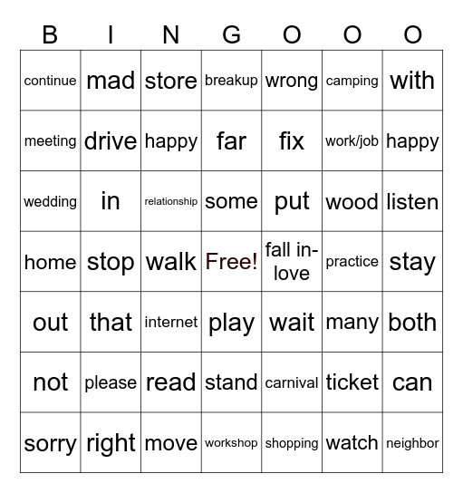 ASL 1 Bingo Card