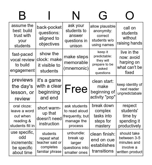 TCAC BINGO Card