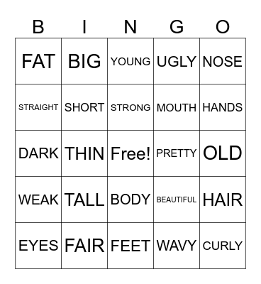 Physical description Bingo Card