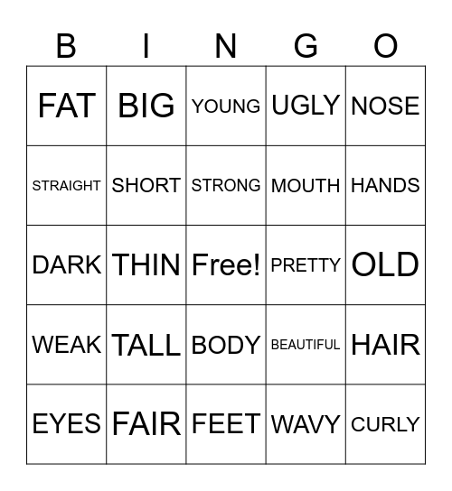 Physical description Bingo Card