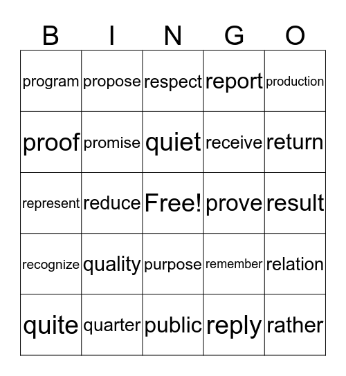 GSL P-Q-R BINGO Card