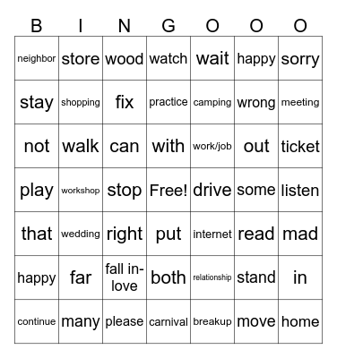 ASL 1 Bingo Card