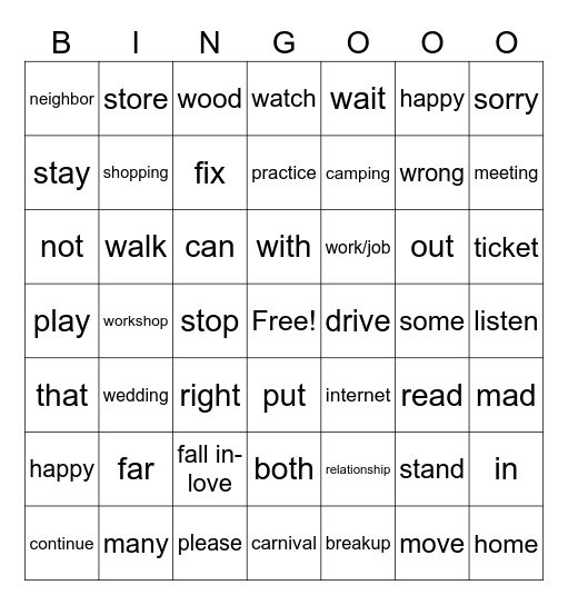 ASL 1 Bingo Card