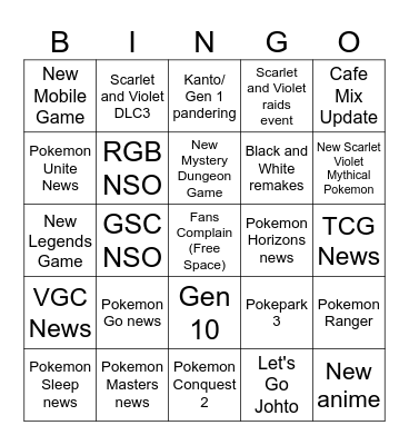 Pokemon Presents 27/03/2024 Bingo Card