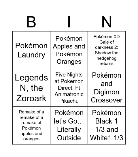 Pokémon Direct Bingo Card