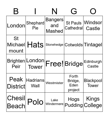 Big Ben Bingo  Bingo Card