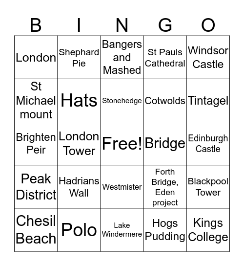 Big Ben Bingo  Bingo Card
