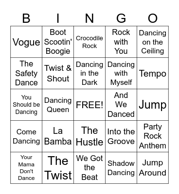 Songs About Dancing Bingo Card