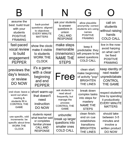 TCAC BINGO Card