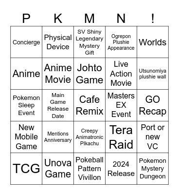 Pokemon Day Bingo Card