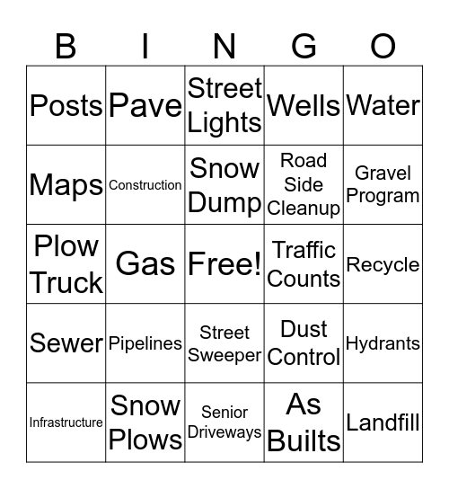 Public Works Bingo Card