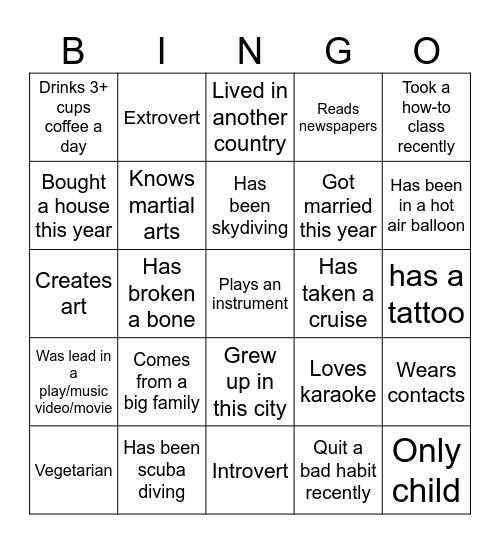 Get to Know Bingo Card