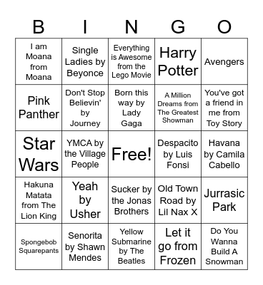 Cooper Orchestra Singo Bingo Card